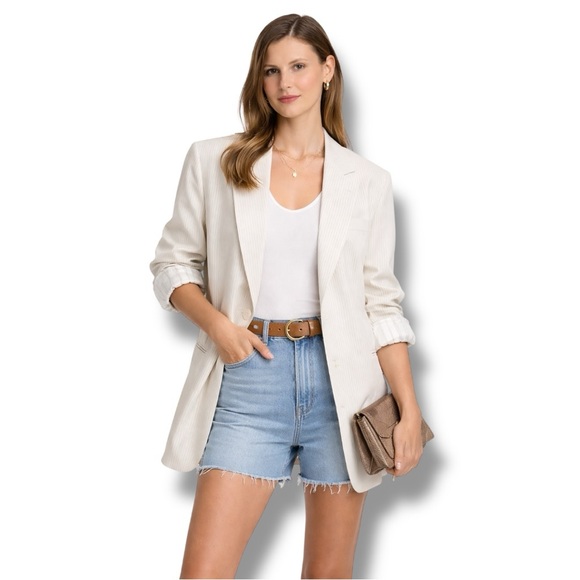 Zara Jackets & Blazers - ZARA Oversized Pinstripe Blazer White Black Stripe Size M-L